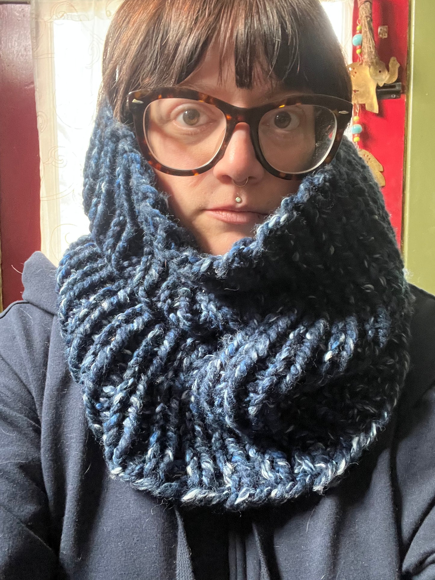 big fluffy - “the precious” knit tube scarf in dark blue