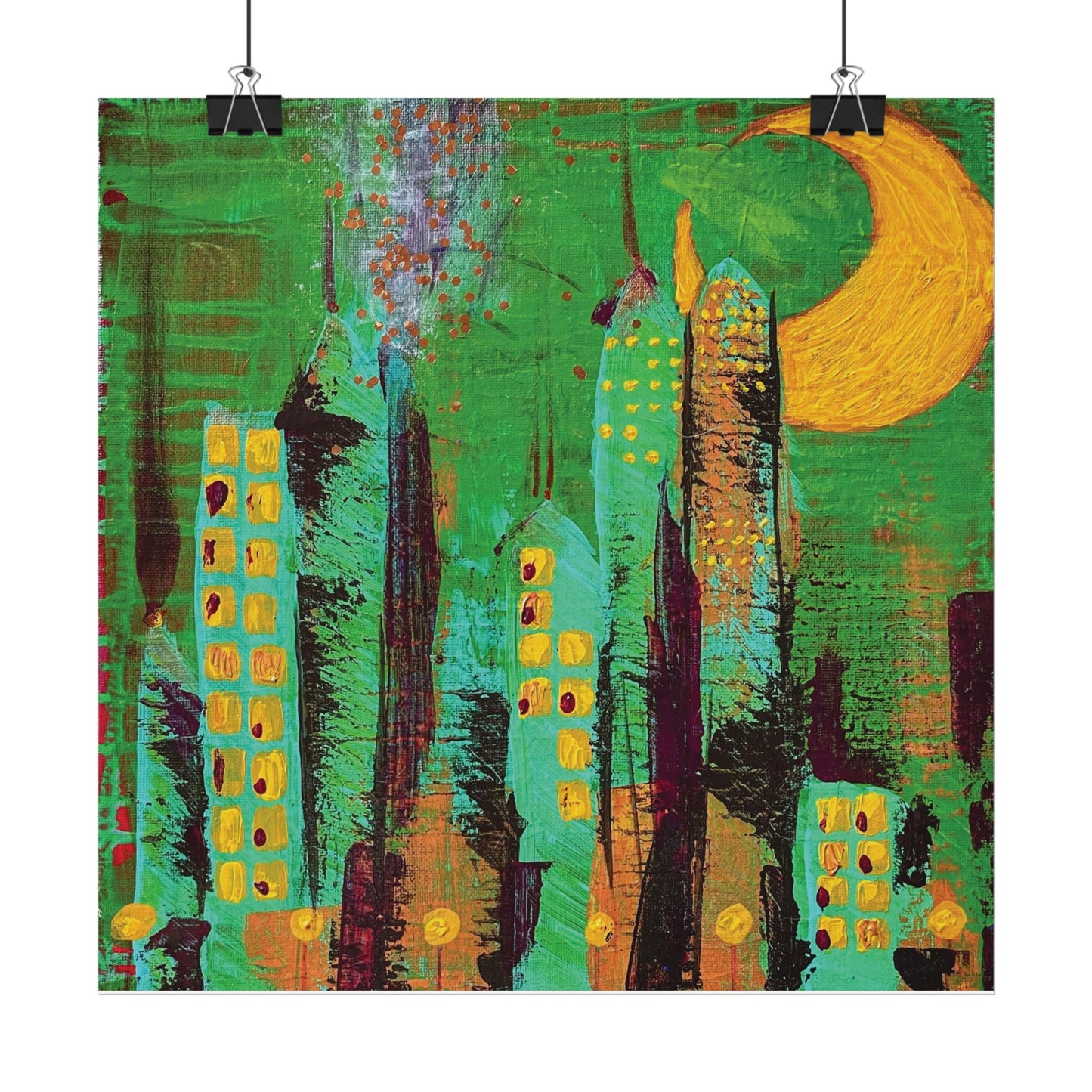 City at Night - textured poster - Watercolor Matte Art Print