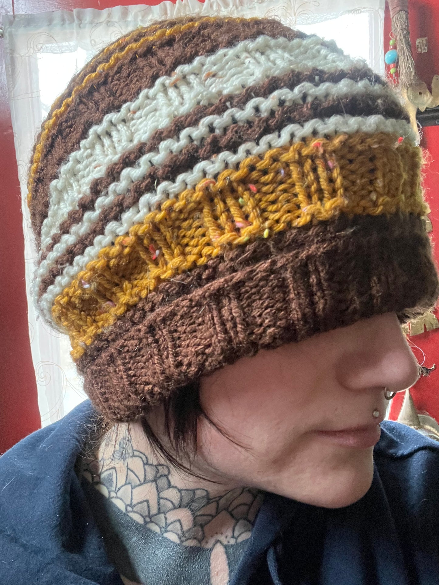 textured retro style striped beanie