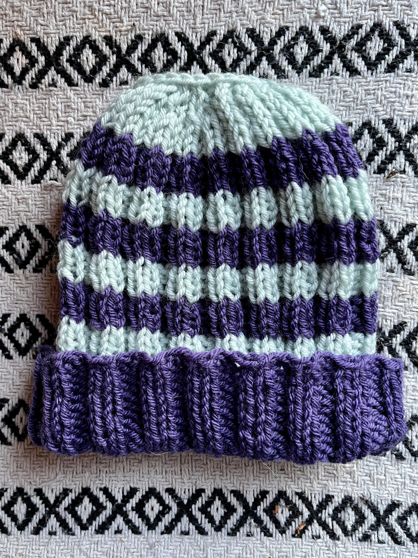 purple striped knit beanie