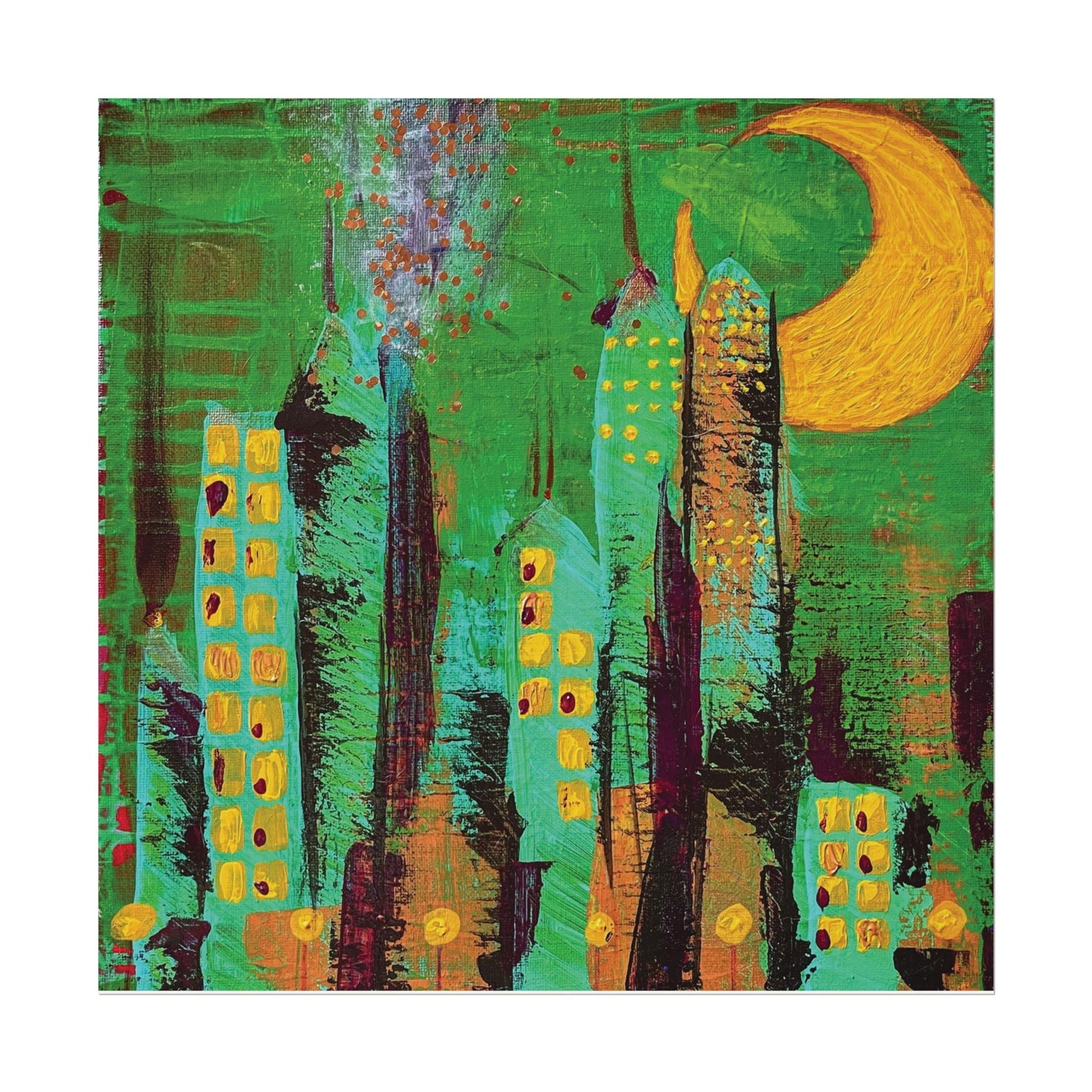 City at Night - textured poster - Watercolor Matte Art Print