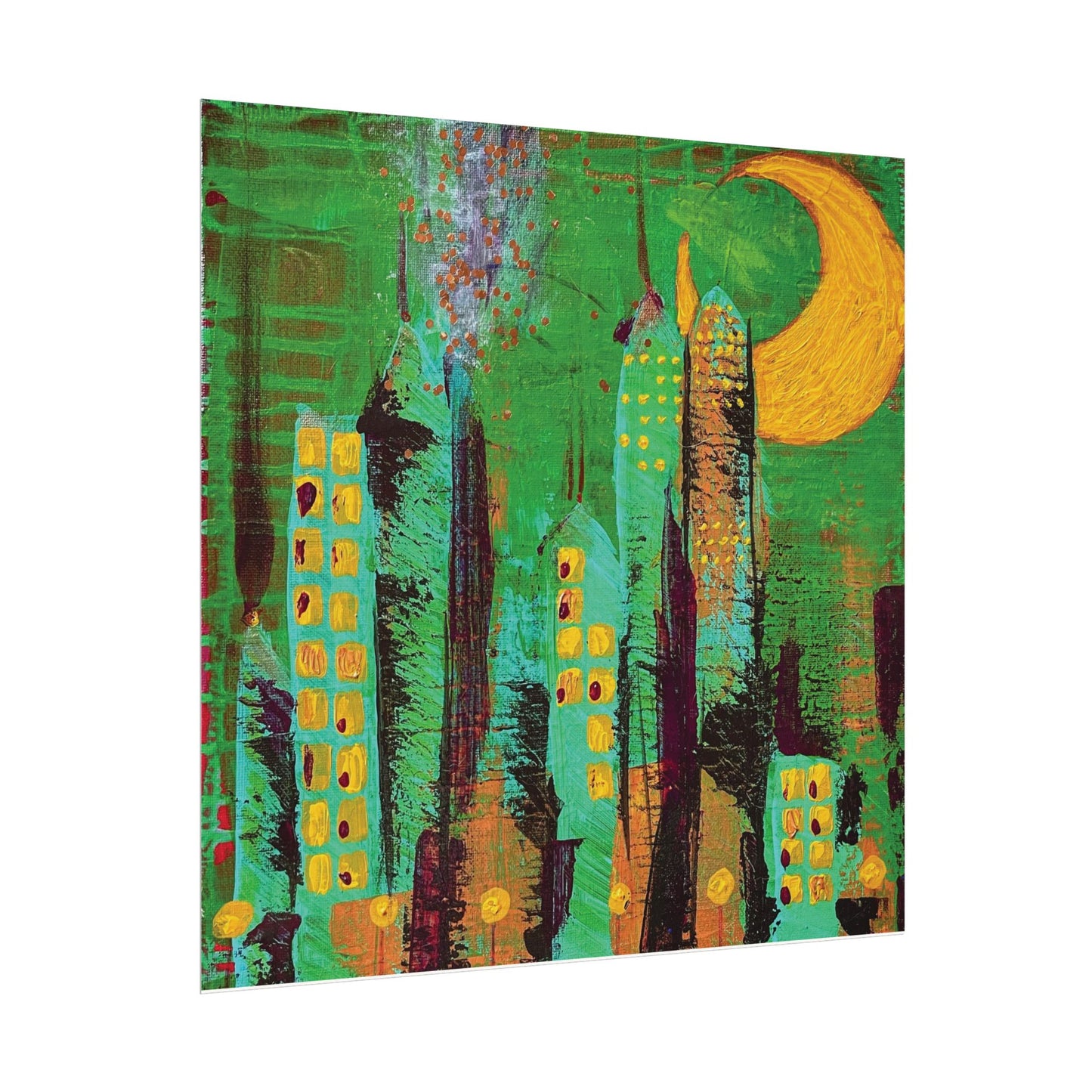 City at Night - textured poster - Watercolor Matte Art Print