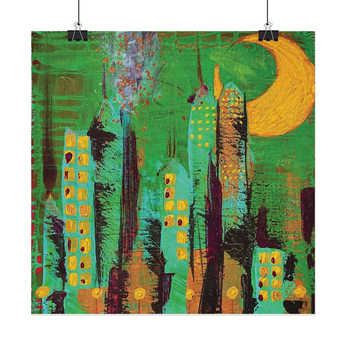 City at Night - textured poster - Watercolor Matte Art Print